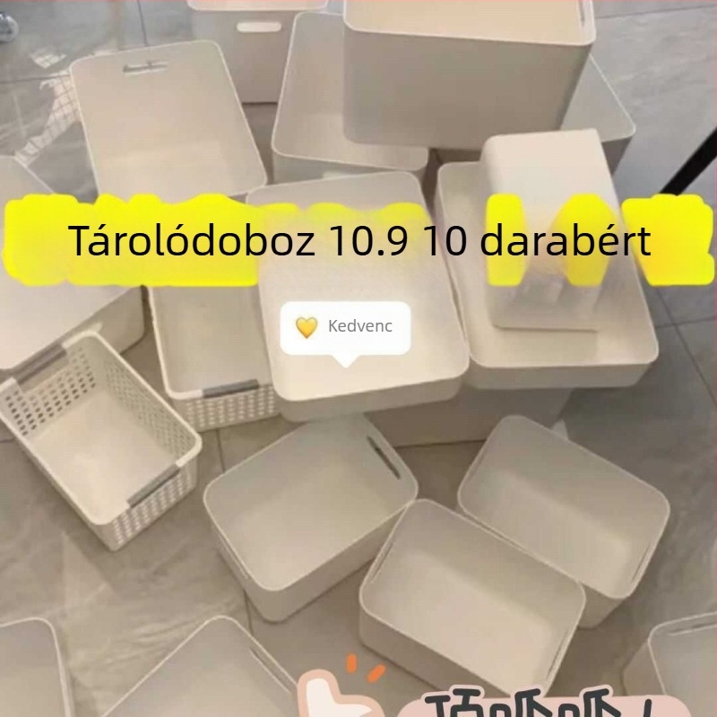 Megfizethető egyszerű fehér táska tárolókosár kollégiumi matricás tárolódoboz stílusos műanyag nagy kapacitású vegyes doboz