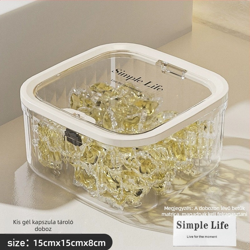 Mosószer gyöngy tároló műtárgy, mosópor tároló doboz, vödör, üveg, préseléses mosogatószer gyöngy lezáró speciális tároló doboz
