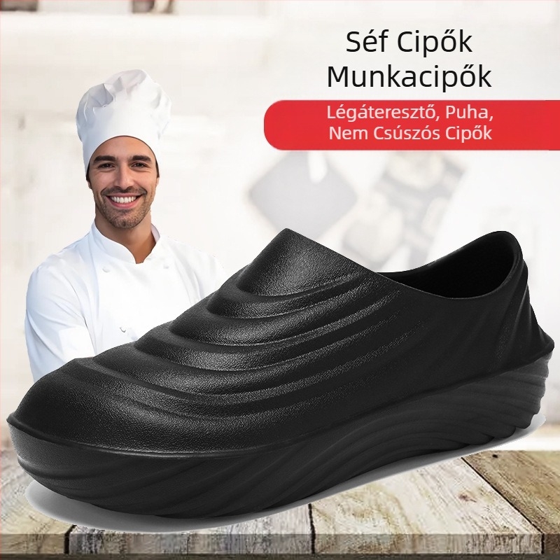 Professzionális szakácscipők csúszásmentes, vízálló, olajálló, fekete, kopásálló konyhai munkakonyha, szállodai étterem, pincér különlegessége