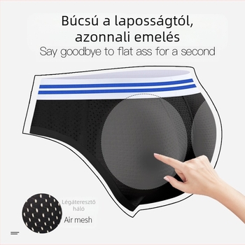 Férfi fenéknagyobbító és fenékemelő alsónemű, férfi alsónadrág, álcázó háló, kivehető fenékbetétek, műfenék Or6730