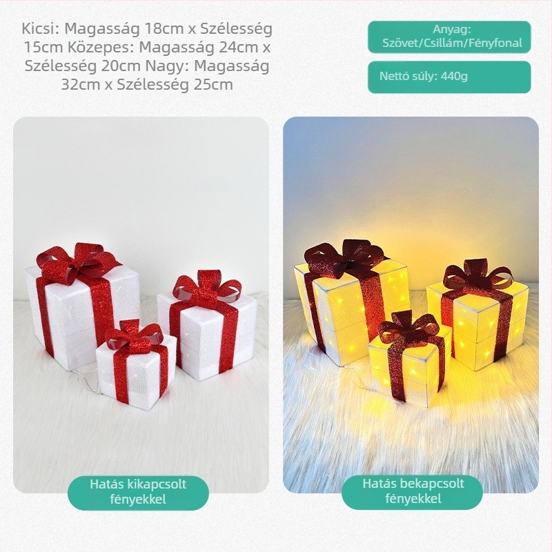 Karácsonyi díszek kovácsoltvas világító ajándékdoboz karácsonyfa fejdíszek jelenet elrendezés ablak kúp dekoráció