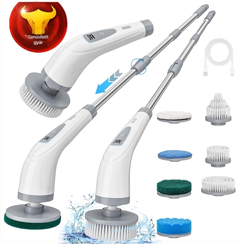 Új elektromos tisztítókefe behúzható multifunkcionális vezeték nélküli hosszú nyelű kefe háztartási konyhai fürdőszoba kézi töltés