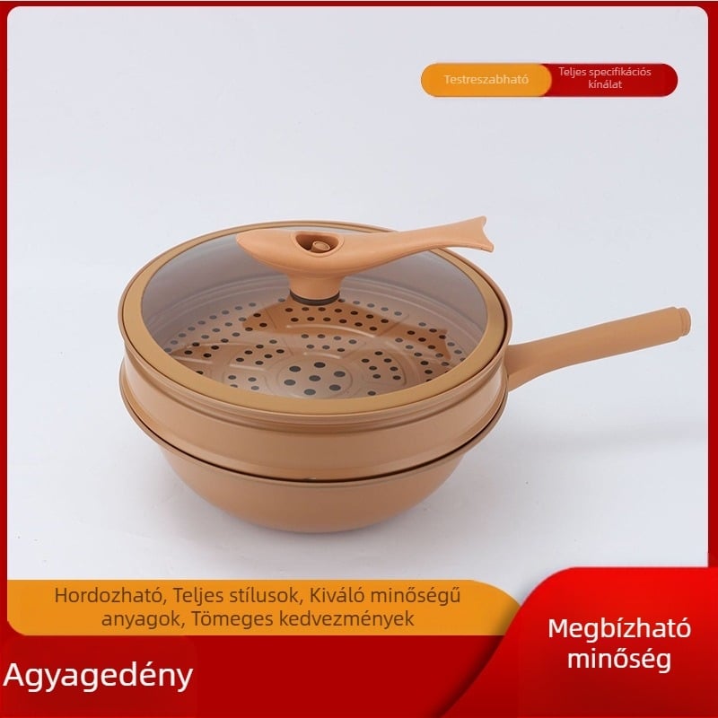 Új multifunkcionális agyagedény gőzölővel, lapos aljú wokkal, bevonat nélküli egészségügyi edénnyel, gőzölő és főző, minden az egyben edény ajándék