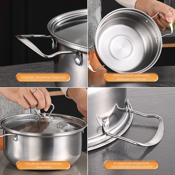 Határokon átnyúló rozsdamentes acél edénykészlet, 6 darabos exportkészlet, edénysor fogantyúval, sütőfogantyús leveses fazék, 16-20 cm-es ajándékkészlet