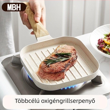 Határokon átnyúló koreai stílusú bacon steak serpenyő, csíkos lapos aljú steak serpenyő, Maifan kőből készült tapadásmentes serpenyő, mini reggeliző serpenyő, univerzális