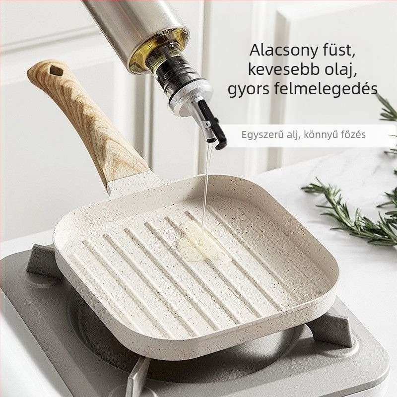 Határokon átnyúló koreai stílusú bacon steak serpenyő, csíkos lapos aljú steak serpenyő, Maifan kőből készült tapadásmentes serpenyő, mini reggeliző serpenyő, univerzális