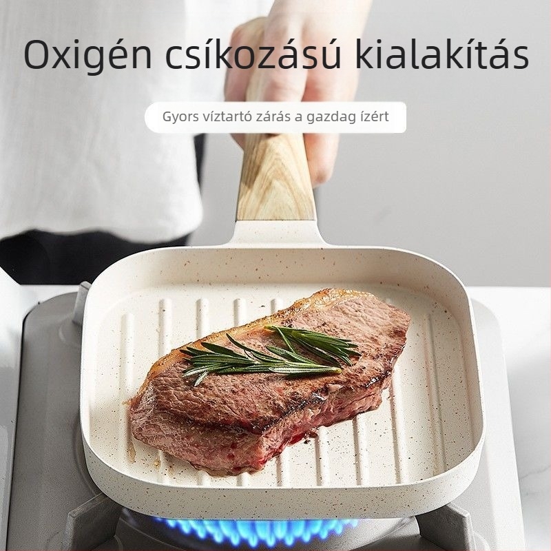 Határokon átnyúló koreai stílusú bacon steak serpenyő, csíkos lapos aljú steak serpenyő, Maifan kőből készült tapadásmentes serpenyő, mini reggeliző serpenyő, univerzális