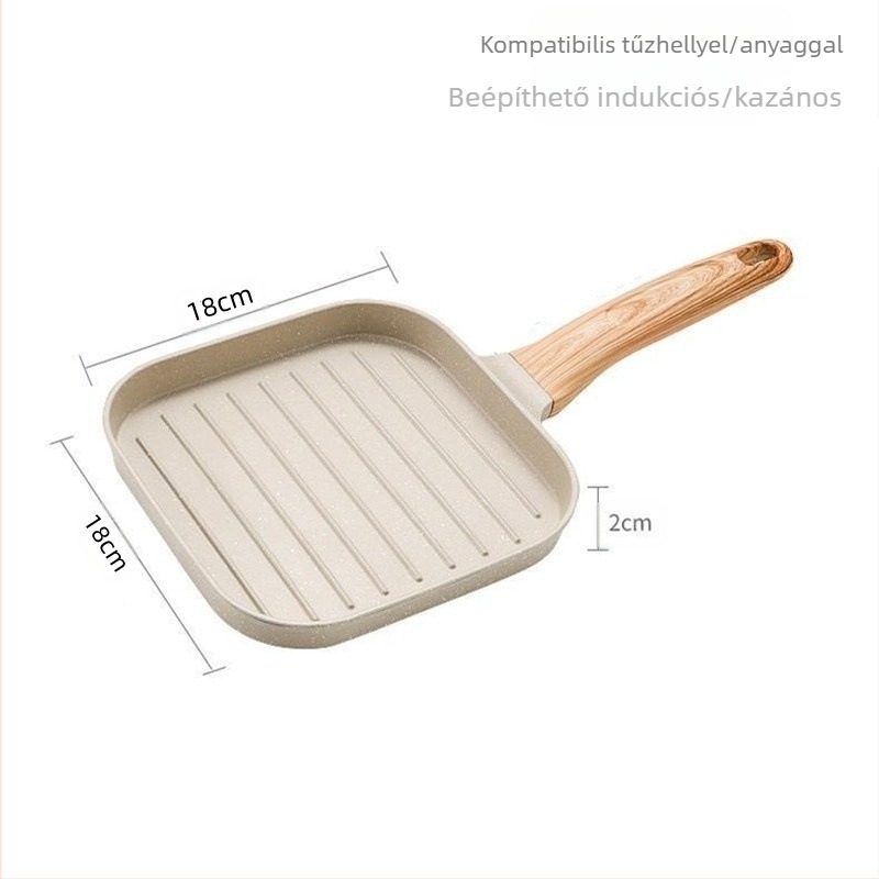 Határokon átnyúló koreai stílusú bacon steak serpenyő, csíkos lapos aljú steak serpenyő, Maifan kőből készült tapadásmentes serpenyő, mini reggeliző serpenyő, univerzális