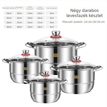 Határokon átnyúló rozsdamentes acél edénykészlet Levesesfazék Nyolc darabos készlet Vastagított nagy kapacitású dupla fülű fazék párolt szeletekkel Levesesfazék