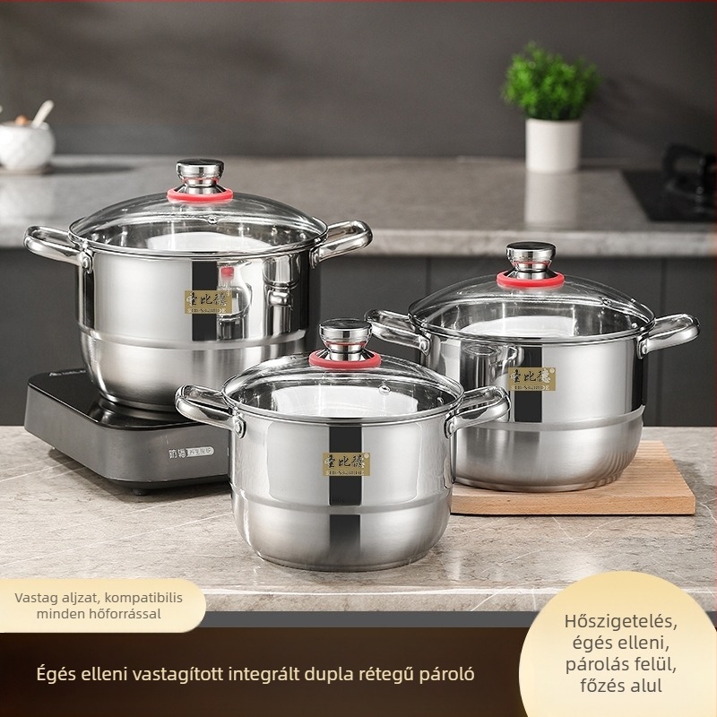 Határokon átnyúló rozsdamentes acél edénykészlet Levesesfazék Nyolc darabos készlet Vastagított nagy kapacitású dupla fülű fazék párolt szeletekkel Levesesfazék