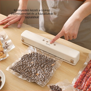 Teljesen automatikus vákuumcsomagoló gép háztartási kiskonyhai élelmiszer-tartósításhoz, kompressziós csomagoláshoz, függőleges lezárási minta