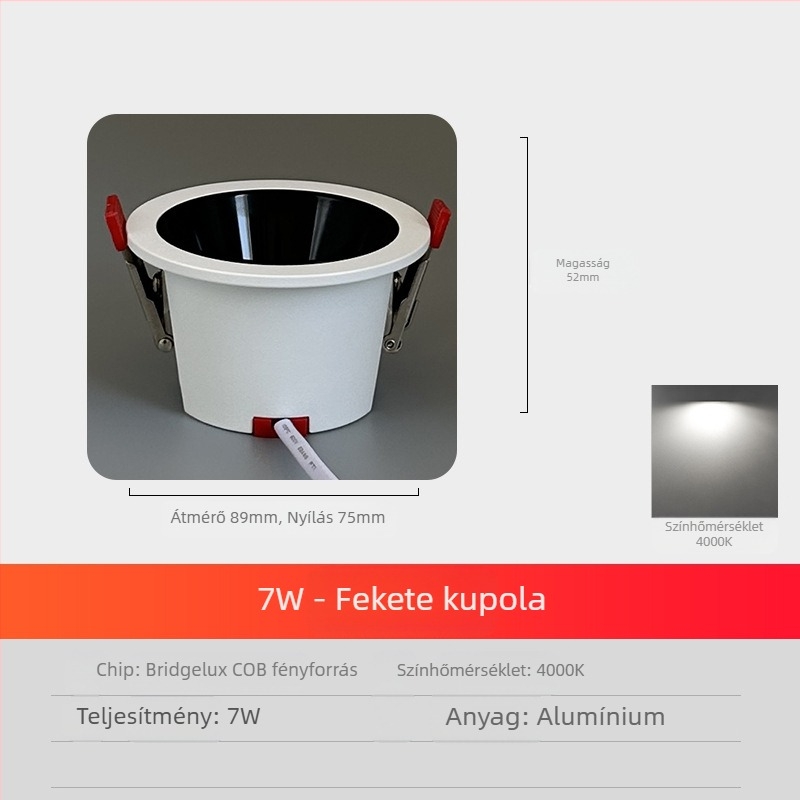 Teljes spektrumú, tükröződésmentes, LED-es beágyazott, fej nélküli világítástechnikai lámpa, szállodai nappali, otthoni, teljes alumínium mennyezeti lámpa