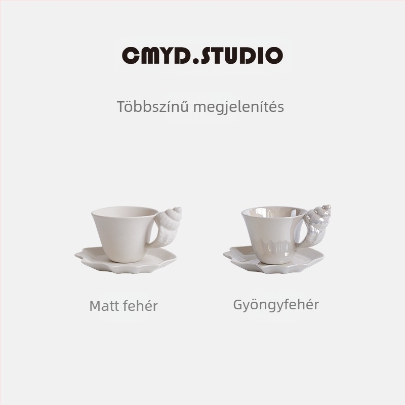 Kagylópohár 1 darab kreatív matt kerámia kávésbögre és csészealj retro relief kagylójelzéssel páros csésze ajándék