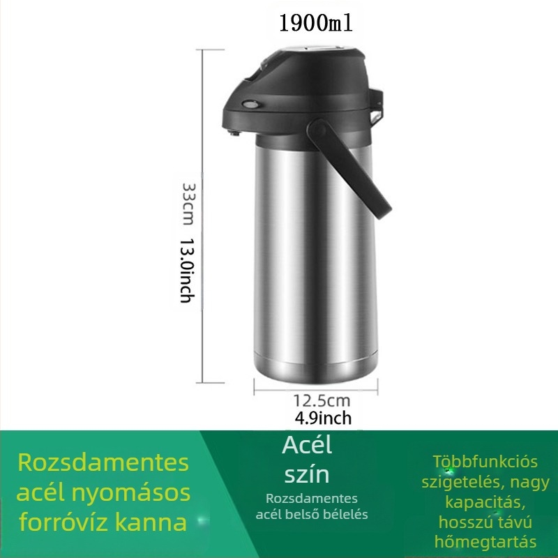 Prés típusú termosz háztartási légnyomású vízforraló nagy kapacitású rozsdamentes acél vízforraló hordozható nagykereskedelmi export