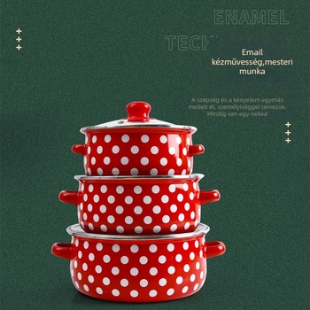 Crossborder robbanásveszélyes zománcozott levesesfazék piros aljú fehér pöttyös zománcozott edénykészlet, három darabos 671EDG