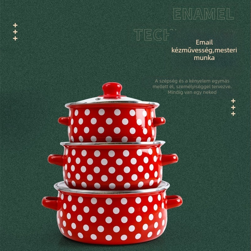 Crossborder robbanásveszélyes zománcozott levesesfazék piros aljú fehér pöttyös zománcozott edénykészlet, három darabos 671EDG
