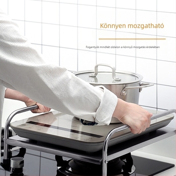 Nagykereskedelmi konyhai rozsdamentes acél indukciós tűzhely állvány padlótípus multifunkcionális tárolóállvány tűzhelyvédő fedél konzol