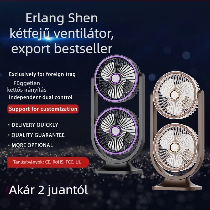 Határokon átnyúló külkereskedelem Új kétfejű asztali ventilátor irodai kollégiumi kétrétegű ventilátor gyártója Nagy szélsebességű légkeringető ventilátor