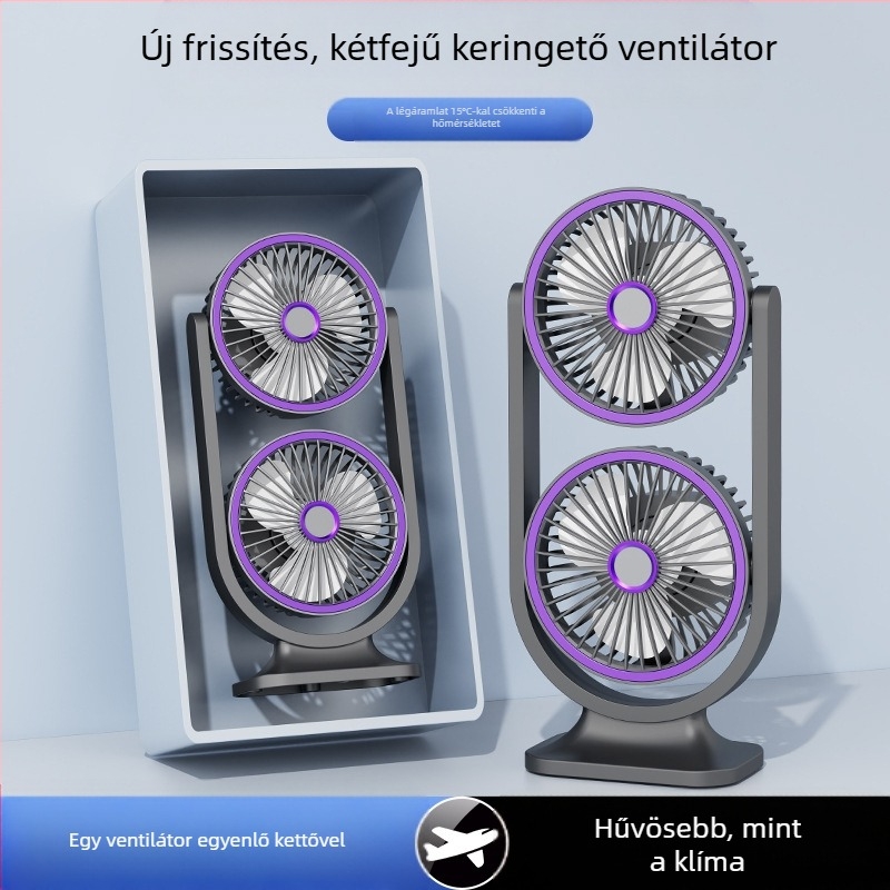 Határokon átnyúló külkereskedelem Új kétfejű asztali ventilátor irodai kollégiumi kétrétegű ventilátor gyártója Nagy szélsebességű légkeringető ventilátor