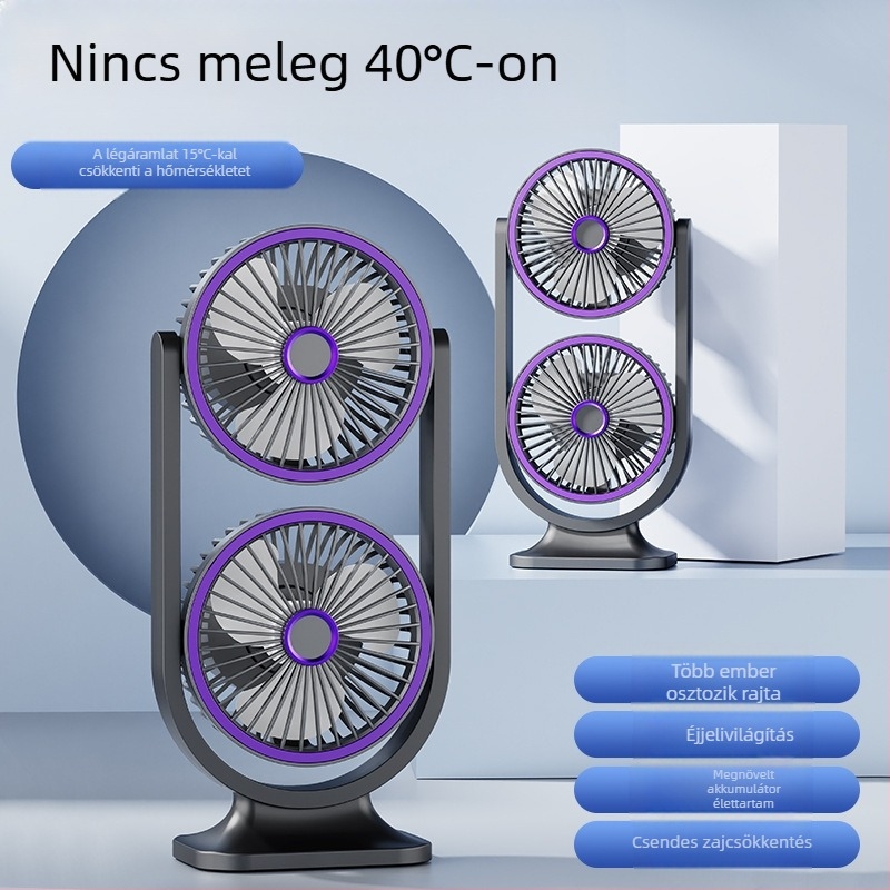 Határokon átnyúló külkereskedelem Új kétfejű asztali ventilátor irodai kollégiumi kétrétegű ventilátor gyártója Nagy szélsebességű légkeringető ventilátor