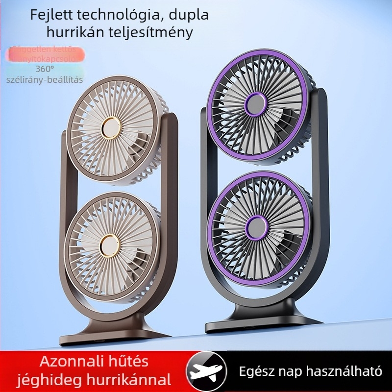 Határokon átnyúló külkereskedelem Új kétfejű asztali ventilátor irodai kollégiumi kétrétegű ventilátor gyártója Nagy szélsebességű légkeringető ventilátor