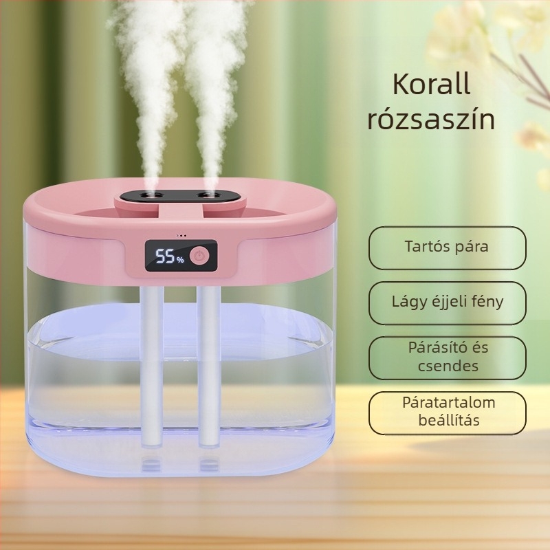 Határokon átnyúló új párásító, dupla sugaras, nagy kapacitású háztartási csendes párásító, usb vezetékes töltőpermetezős éjszakai fénypárásító