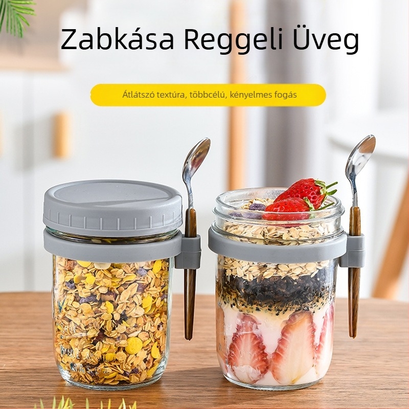 Határokon átnyúló nagykereskedelmi zabpelyhes pohár, elegáns reggelizőpohár kanállal, joghurtos pohár, hordozható saláta turmix, tejespohár
