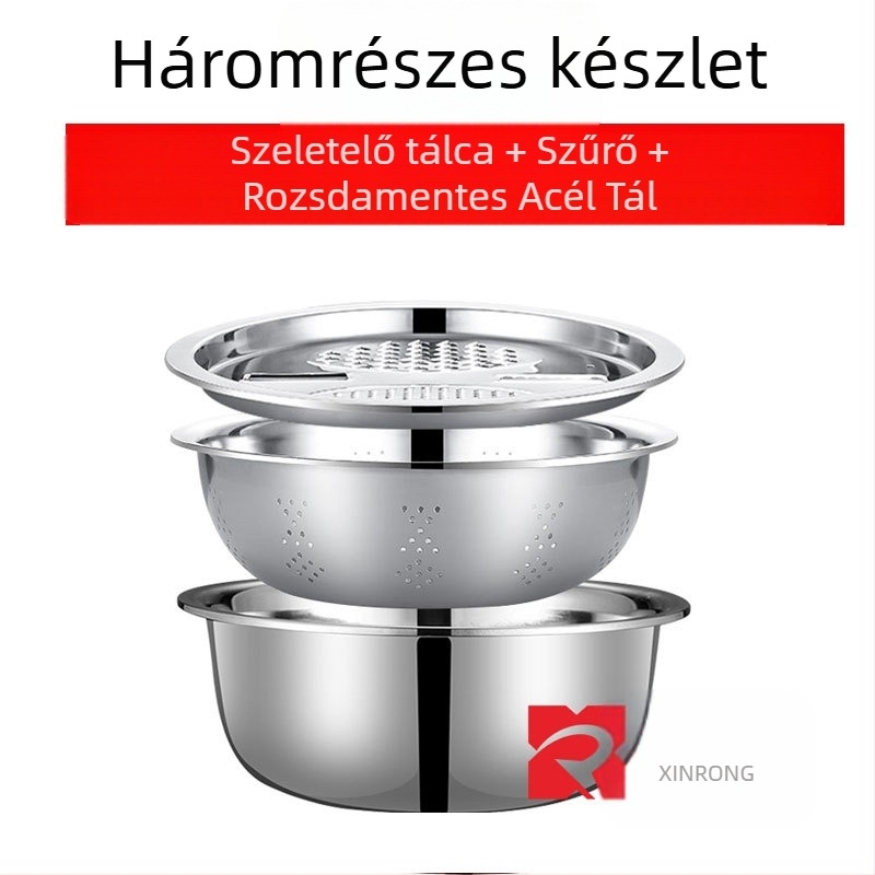 Rozsdamentes acél gyalumedence többfunkciós leeresztő kosár háztartási konyhai zöldségmosó rizsszelet vágási műtárgy mosás rizs szivárgás medence