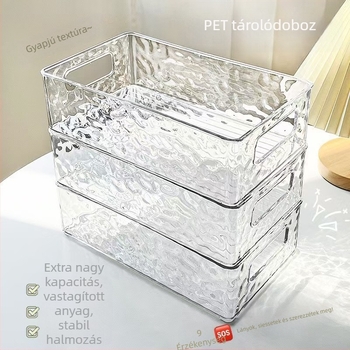 Kiváló minőségű akril kozmetikai kiegészítő tárolókosár, világos, luxus gleccsermintás, egymásra rakható, átlátszó asztali tárolódoboz