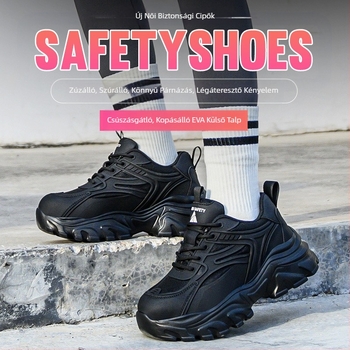 Határokon átnyúló nagykereskedelmi női munkavédelmi cipő, könnyű, divatos, nehézkes, biztonsági cipő, törésbiztos, piercingbiztos, kis méretű, fekete platform