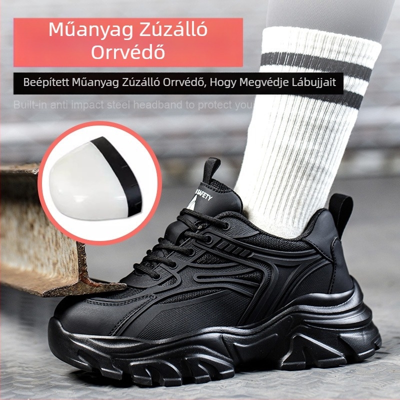 Határokon átnyúló nagykereskedelmi női munkavédelmi cipő, könnyű, divatos, nehézkes, biztonsági cipő, törésbiztos, piercingbiztos, kis méretű, fekete platform