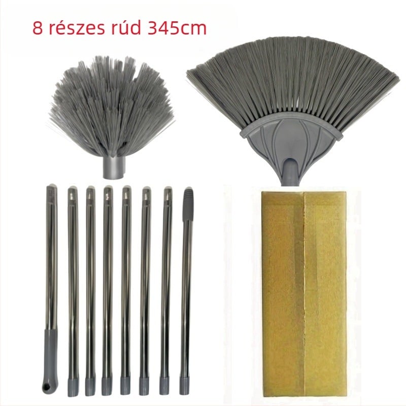 Határokon átnyúló 425 cm-es extra hosszú poreltávolító seprű, 2 cserélhető fejjel, mennyezeti és fali tisztítóeszközzel, állítható hosszúsággal