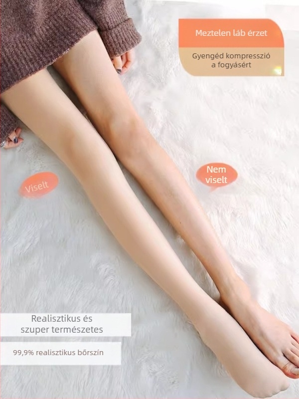 Hússzínű, valósághű, új, csupasz lábhatású női egyrészes harisnya, meleg pamutnadrág őszre és télre, polár béléssel és vastagított leggings