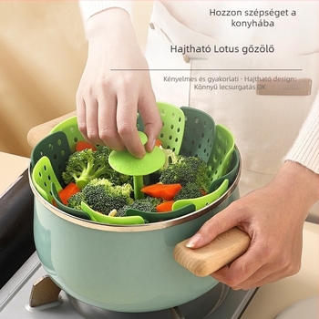 Többfunkciós összecsukható Lotus gőzölő gőzölő teleszkópos műanyag gyümölcstál összecsukható kosár gyümölcskosár szűrő vízelvezető medence
