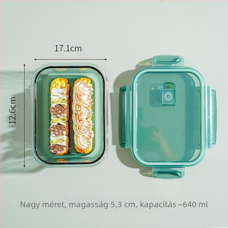 Irodai dolgozóknak szánt ebéddoboz, elkülönített üveges ebéddoboz, mikrohullámú sütőben melegített diák ebéddoboz, leveses tál, átlátszó gyümölcstároló