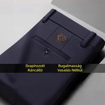 Férfi nyári vékony, karcsúsított, rugalmas, formális, lezser nadrág, üzleti, drapé, gyűrődésmentes, plus size, egyenes szárú férfi nadrág
