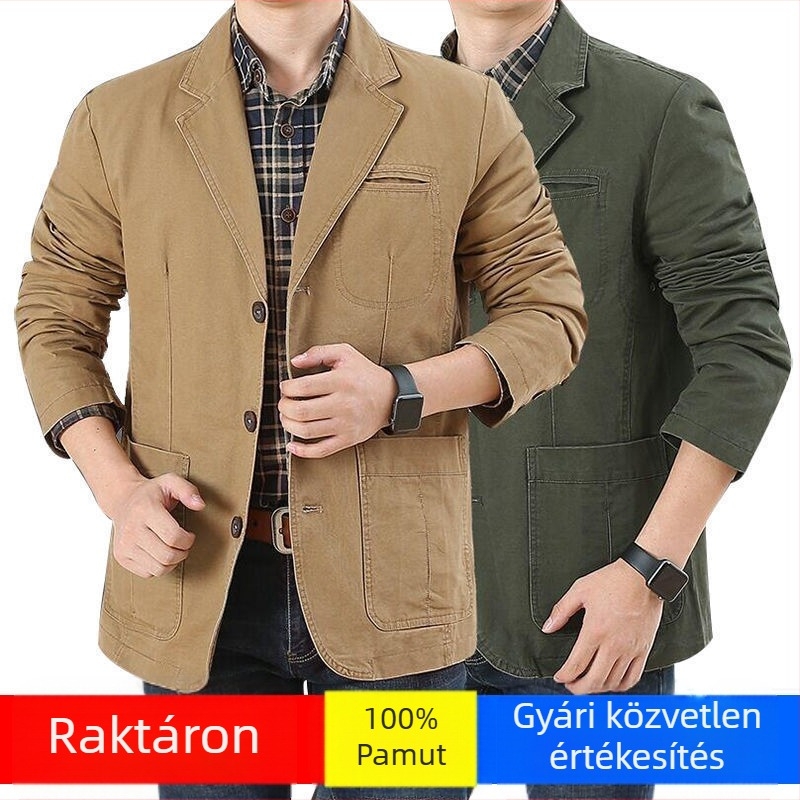 Határokon átnyúló külkereskedelmi öltöny, férfi pamut zakó, vastag öltöny, férfi középkorú, bő, nagy méretű, tavaszi és őszi, kis öltöny, csattal