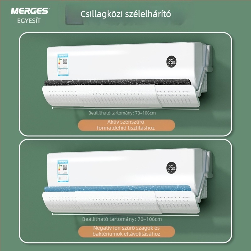 Átlátszó klíma szélterelő, beszerelést nem igénylő, visszahúzható, falra szerelhető klíma szélvédő, közvetlen fújás elleni védelemmel ellátott légkimeneti szélterelő