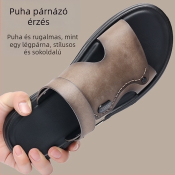 Első rétegű marhabőr nyári férfi strandcipő, bőr szandál, valódi bőr férfi alkalmi papucs, lélegző szandál, férfi cipők