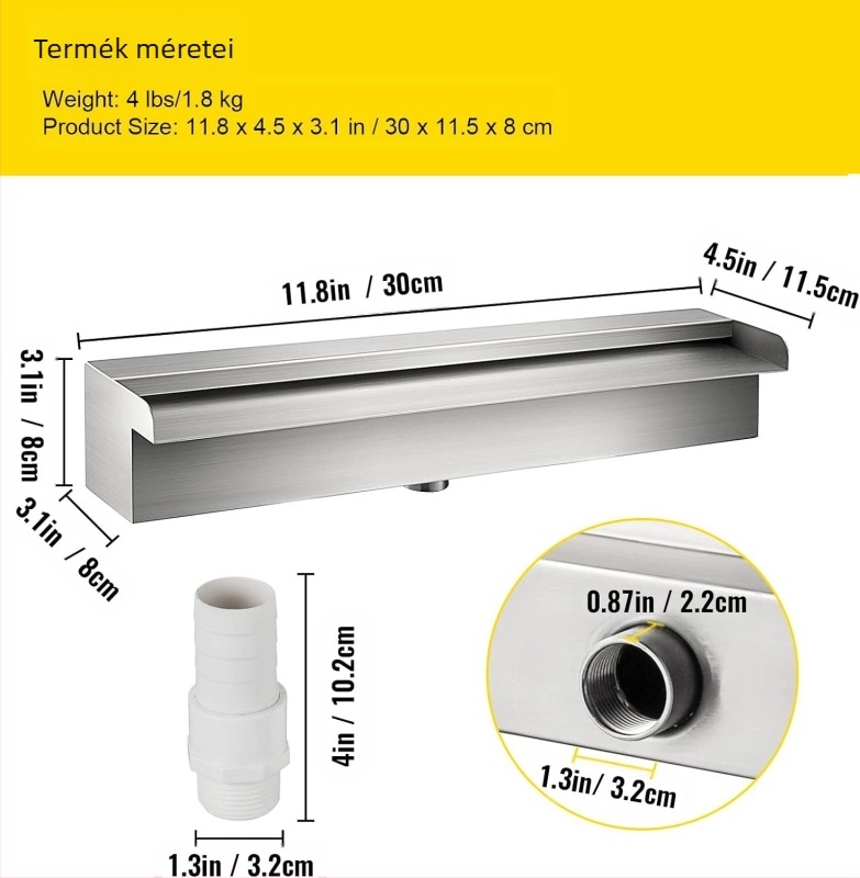 Gyári közvetlen beszállítású úszómedence szökőkút rozsdamentes acélból készült úszómedence-vízesés túlfolyó csőcsatlakozóval téglalap alakú kerti kültéri