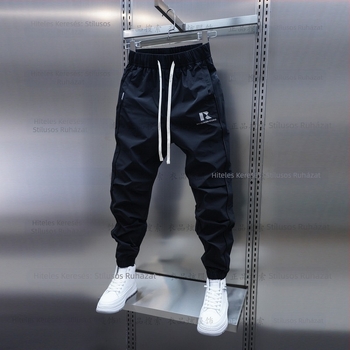 Tavaszi és őszi új férfi lezser nadrág koreai stílusú, gyorsan száradó, laza szárú, divatos, egyszínű, minden lábra illeszkedő nadrág