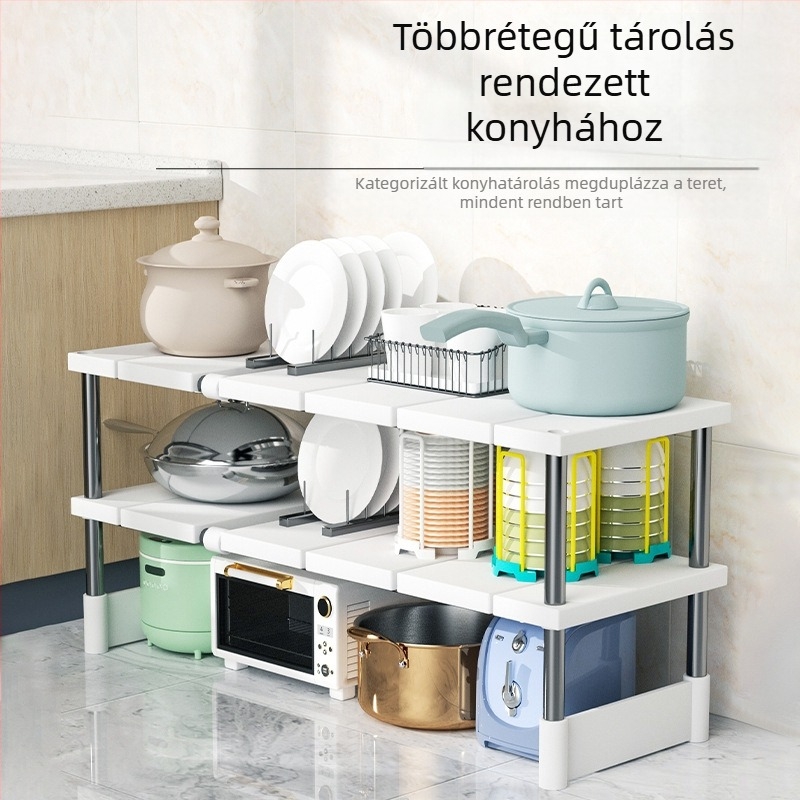 Konyhai kihúzható mosogató tárolóállvány, laminált állvány, konyhaszekrény tároló, multifunkcionális edénytartó, tárolópolc