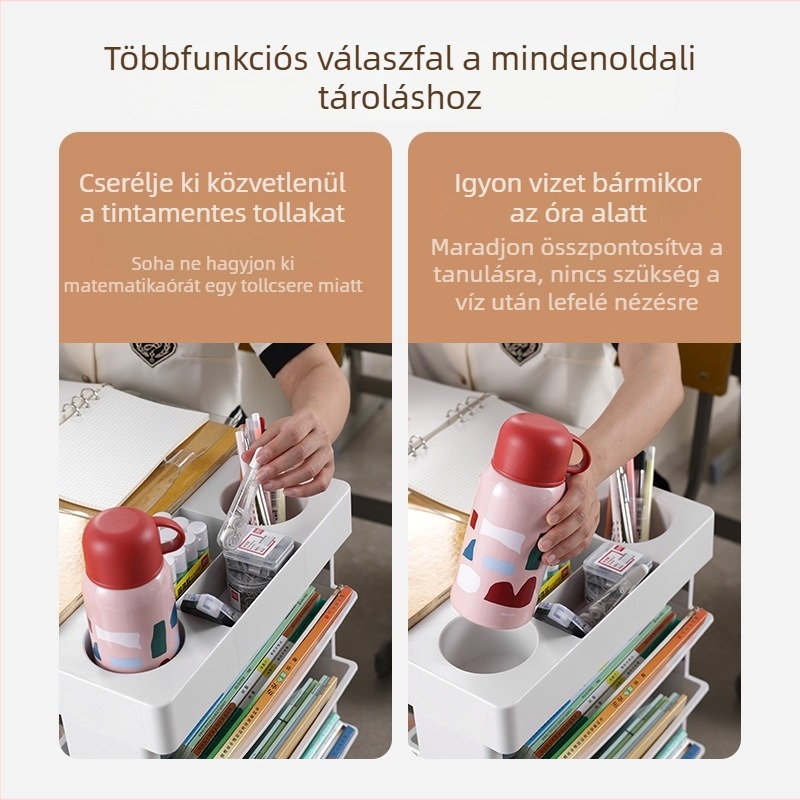 Könyvespolc, mozgatható tantermi íróasztal, oldalsó tároló, magazintartó, kocsi, könyvek, diákok kollégiumi tárolása és elrendezése