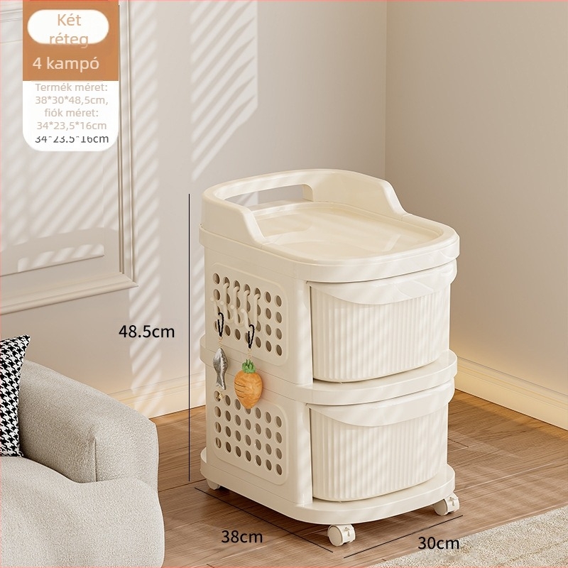 Telepítésmentes kocsi Többrétegű fiókos tárolóállvány Snack tárolóállvány Bébitermékek mozgatható tárolóállvány