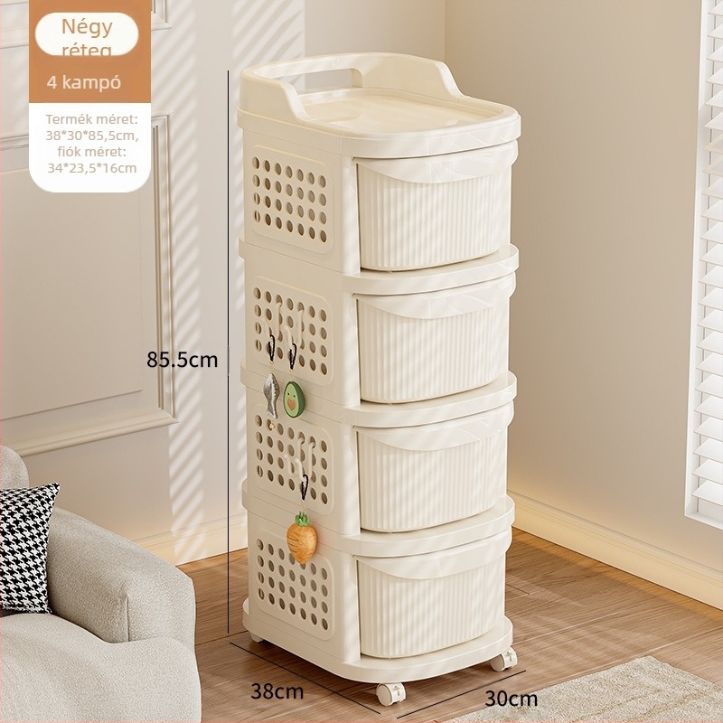 Telepítésmentes kocsi Többrétegű fiókos tárolóállvány Snack tárolóállvány Bébitermékek mozgatható tárolóállvány