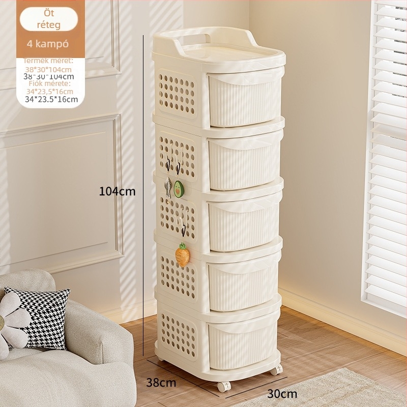 Telepítésmentes kocsi Többrétegű fiókos tárolóállvány Snack tárolóállvány Bébitermékek mozgatható tárolóállvány