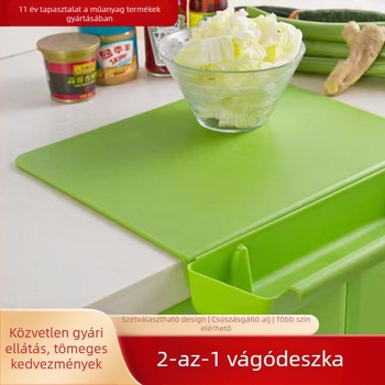 Új csúszásgátló vágódeszka, két az egyben vágódeszka, présdeszka, kivehető tároló, konyhai kellékek, műanyag vágódeszka készlet
