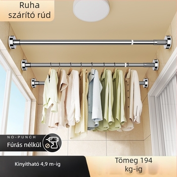 Perforált zuhanyfüggönyrúd, függönyrúd, rozsdamentes acél vastagított erkély ruhaszárító, teleszkópos ruhaszárító rúd, fehér vastagított hosszú rúd
