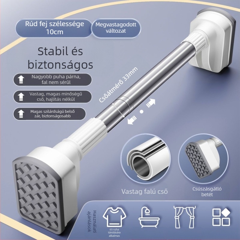 Perforált zuhanyfüggönyrúd, függönyrúd, rozsdamentes acél vastagított erkély ruhaszárító, teleszkópos ruhaszárító rúd, fehér vastagított hosszú rúd