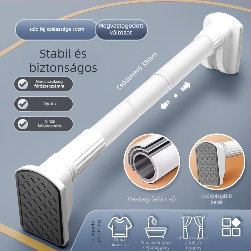 Perforált zuhanyfüggönyrúd, függönyrúd, rozsdamentes acél vastagított erkély ruhaszárító, teleszkópos ruhaszárító rúd, fehér vastagított hosszú rúd